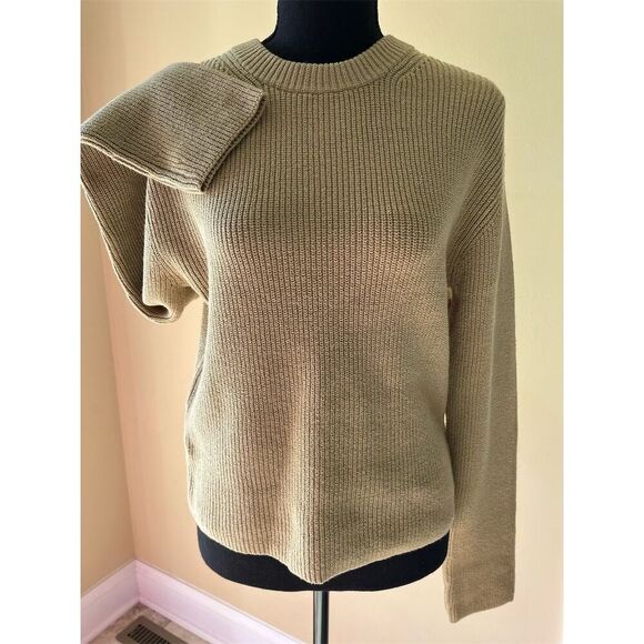 🆕Vince Beige Ribbed Crewneck Pullover Sweater Ladies Size M NWT Cotton Blend - Picture 5 of 12